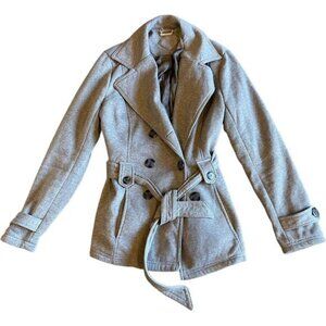 Joujou Gray Double-Breasted Belted Peacoat Jacket Large